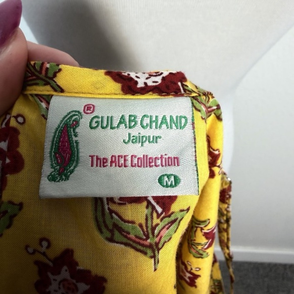 Gulab Chand Jaipur India Size M Boho Cottage Hand Block Printed Midi Dress - Picture 3 of 10